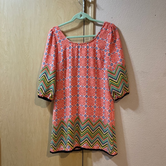 Pink Owl Tops Women Medium Fun Hippie Blouse Tunic Mini